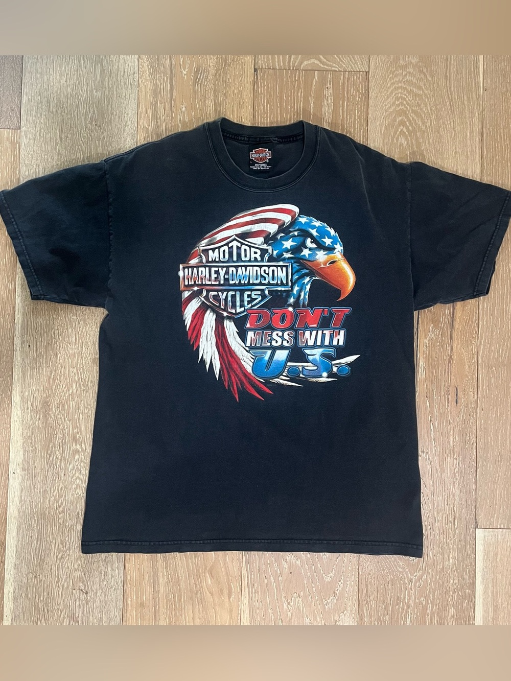 Vintage 2002 Harley Davidson Eagle Don’t Mess With U.S. Tee L USA Y2K